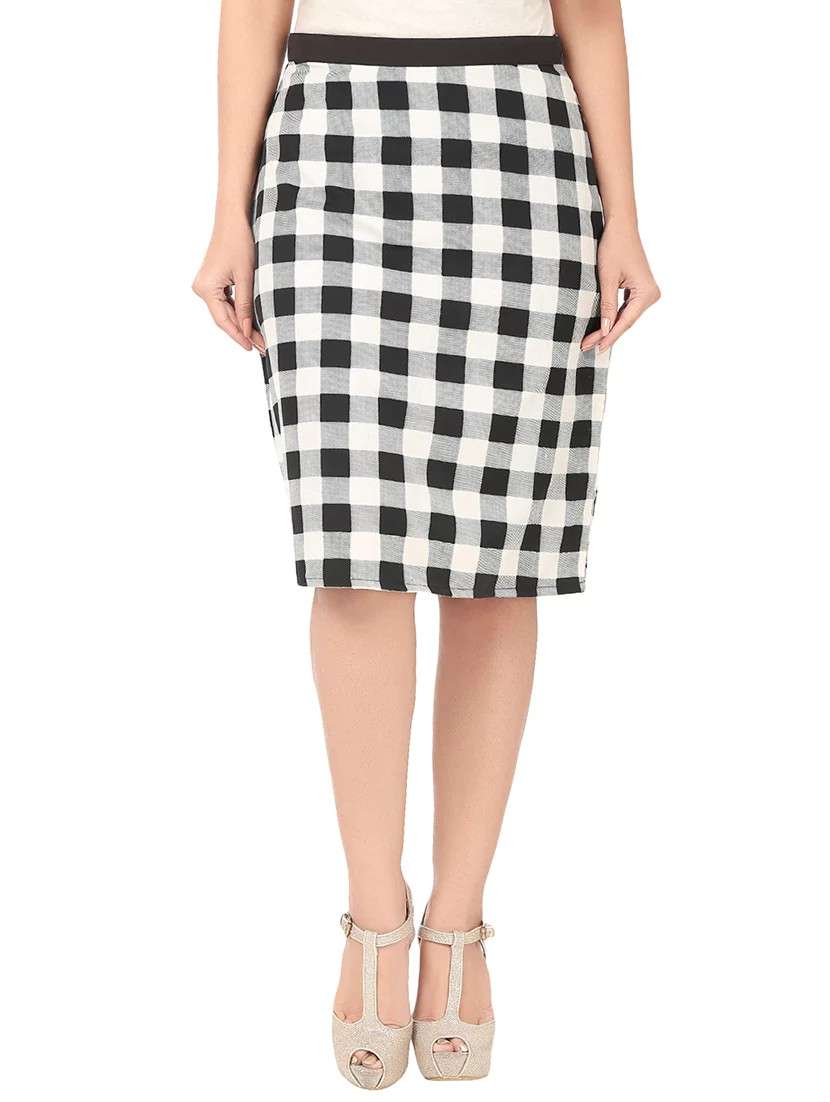 black checkered crepe pencil skirt