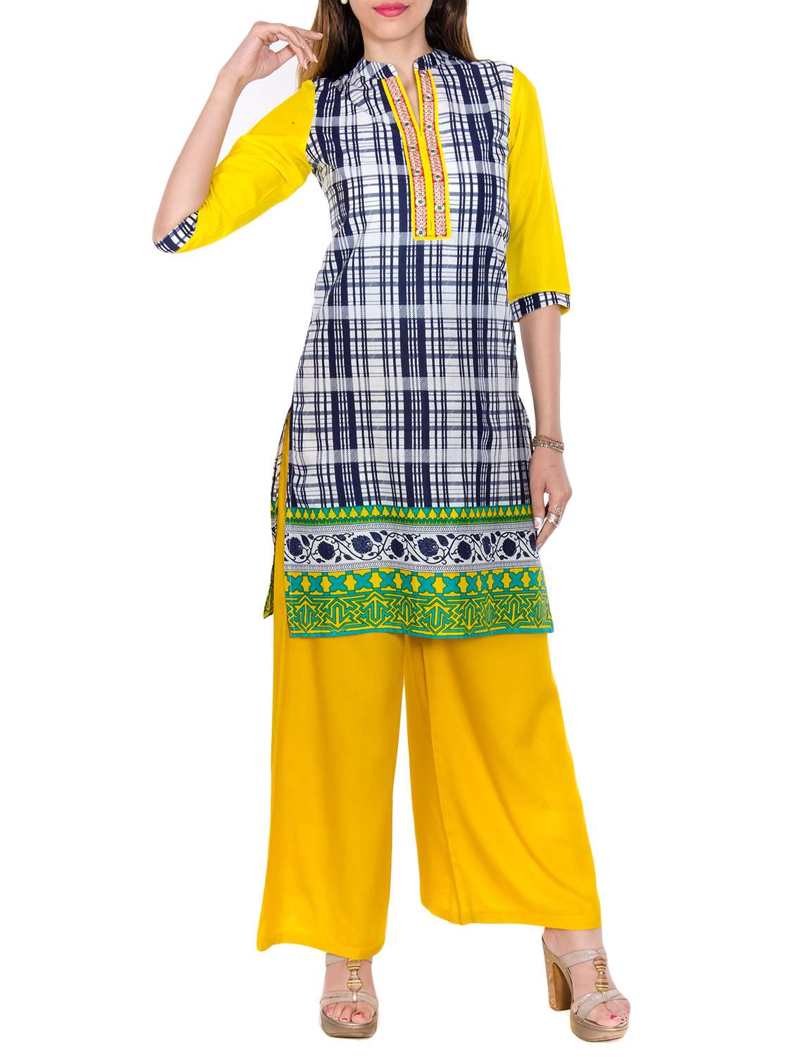 yellow cotton straight kurti