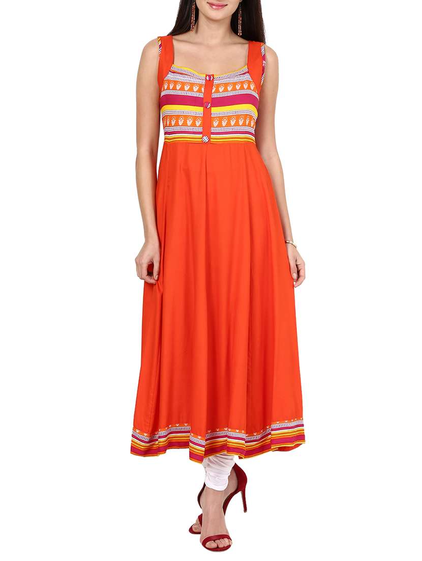 printed yoke flared kurta