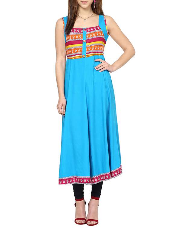 turquoise rayon flared kurta