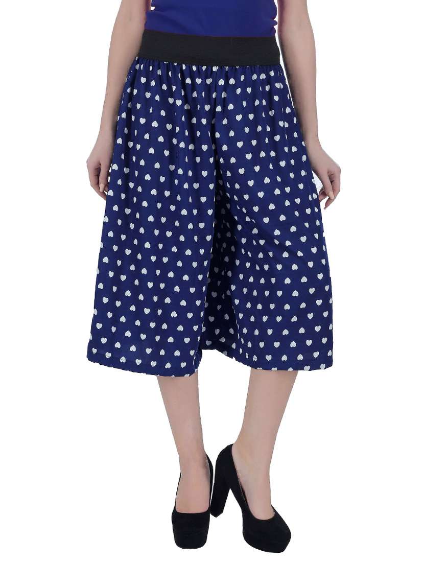 blue printed crepe culottes