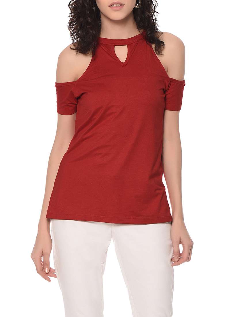 women's straight key hole neck top