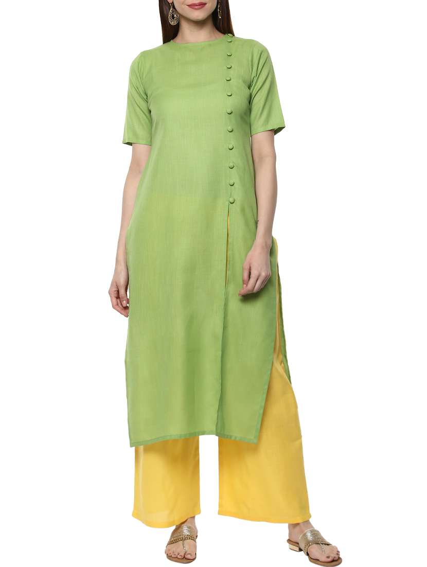 green cotton straight kurta
