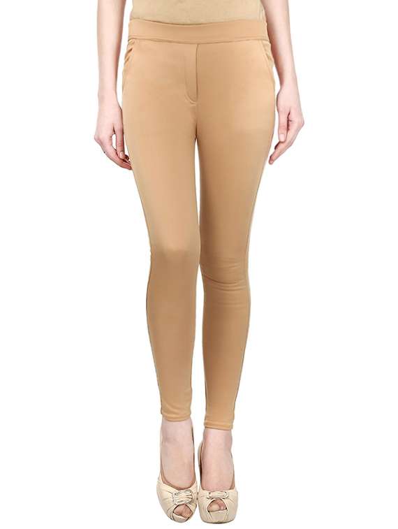 beige polyester jeggings