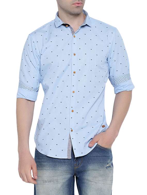 blue linen printed casual shirt