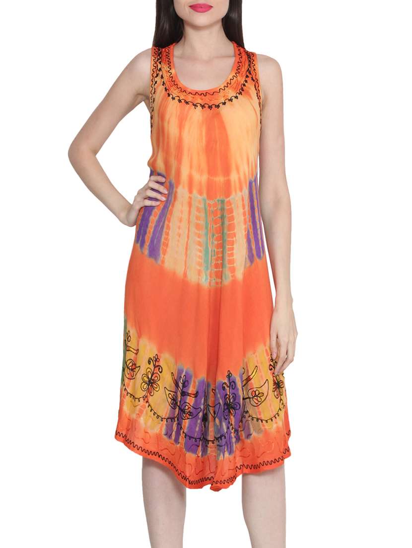 orange printed viscose dress