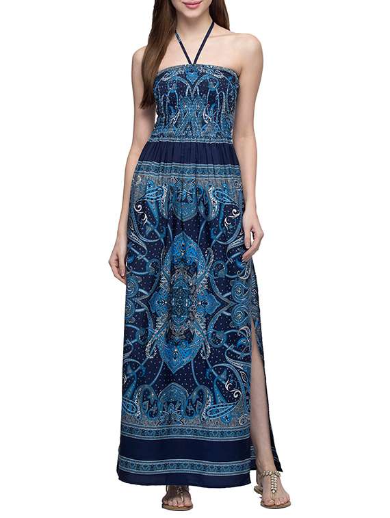 navy blue printed maxi dress - 12970479 -  Zoom Image - 0