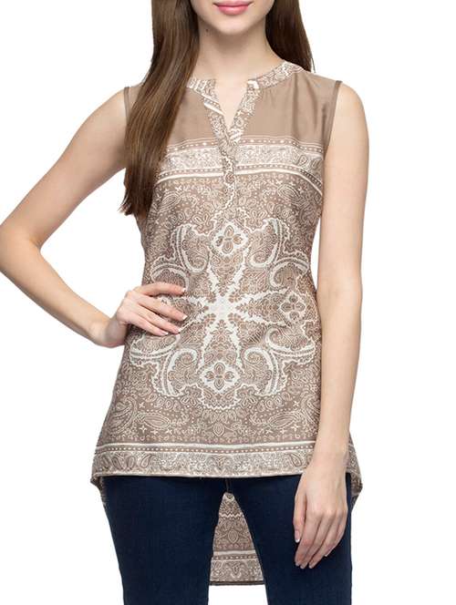 brown printed regular top - 12970566 - Standard Image - 0