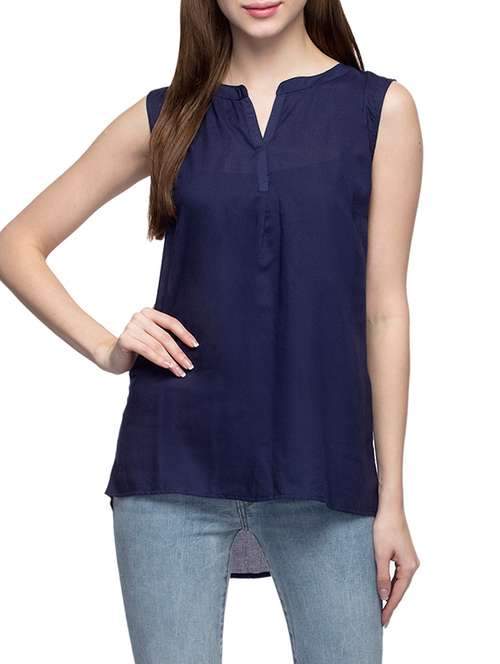 navy blue viscose asymmetric top - 12970581 - Standard Image - 0