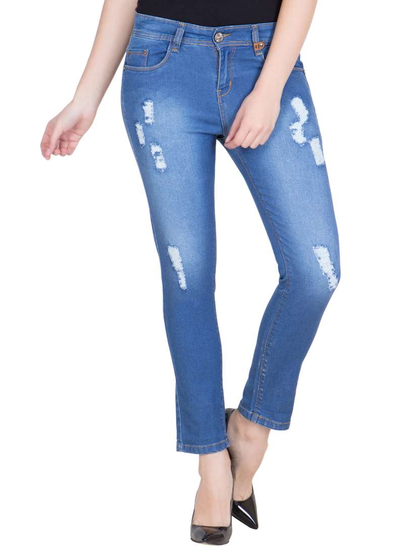 blue denim distressed jean