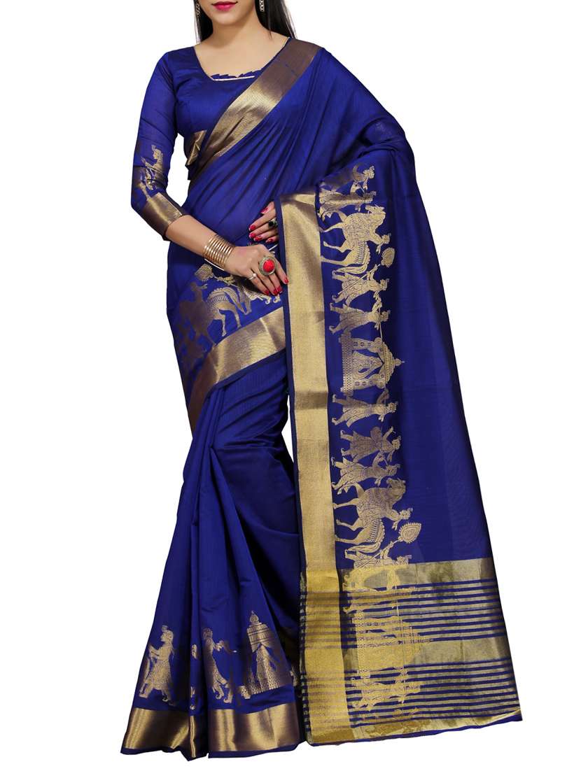 blue cotton woven saree with blouse