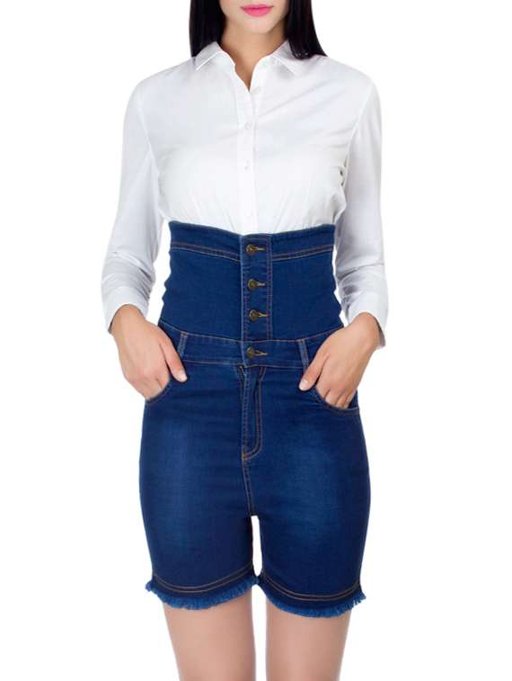 dark blue high waist denim shorts