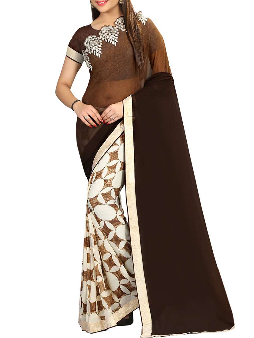 brown georgette printed saree
