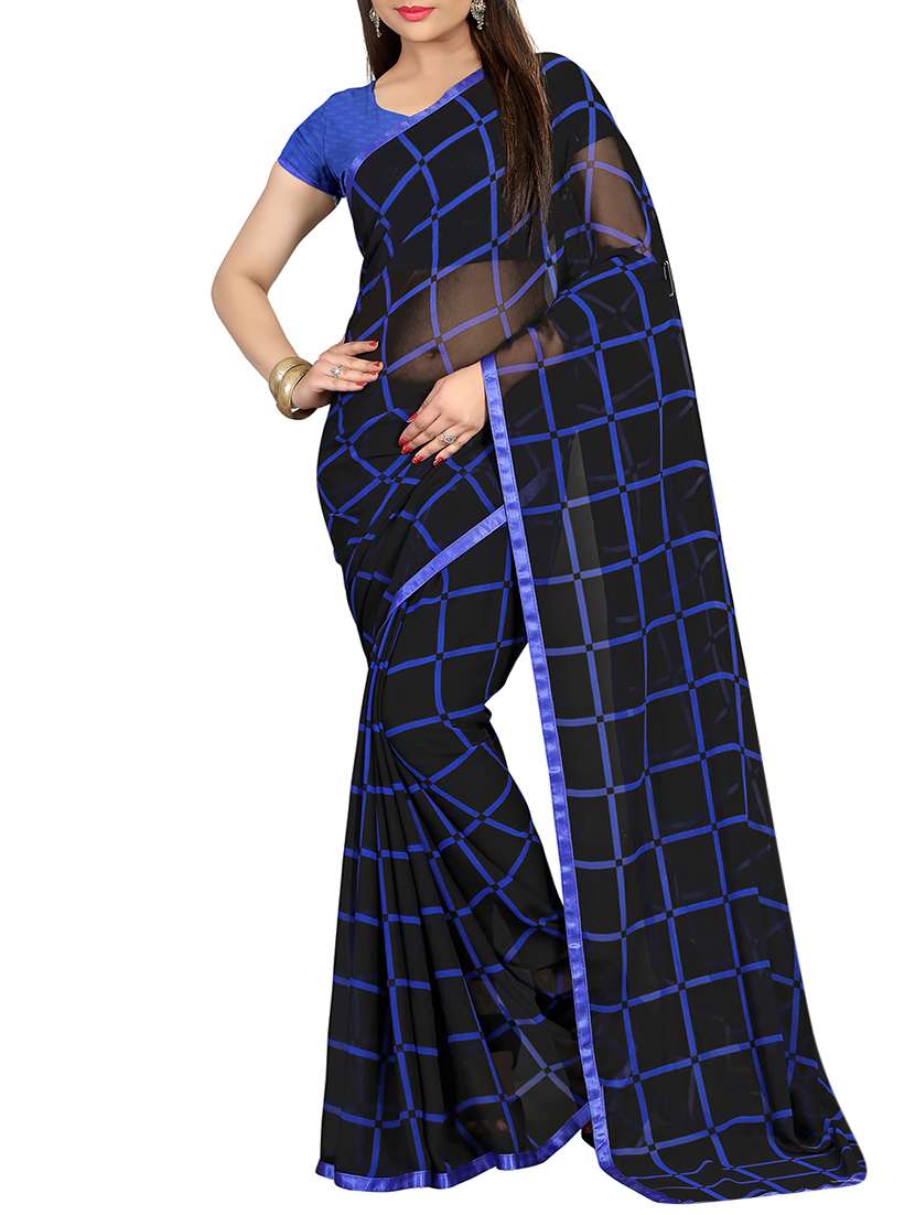 black printed saree