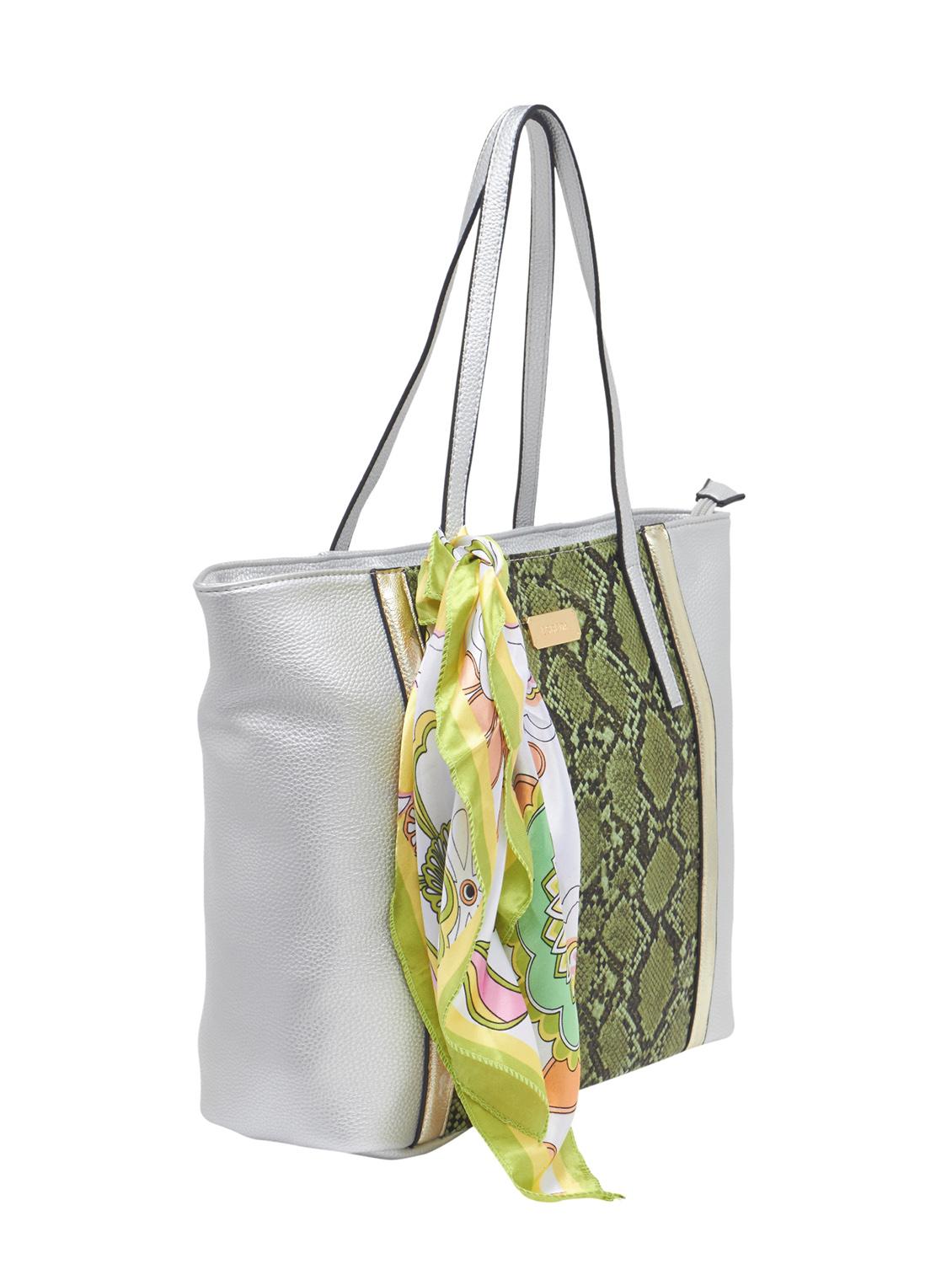 silver synthetic leather tote - 12979973 - Standard Image - 3
