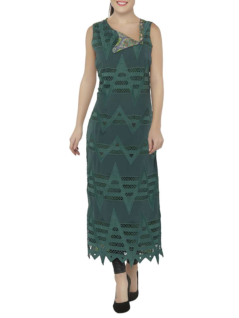 green georgette printed long kurta