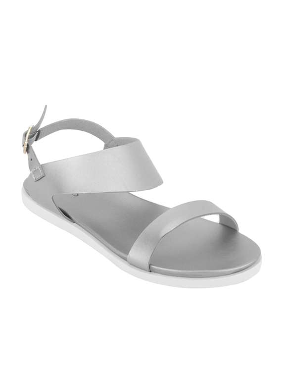 silver leatherette back strap sandals
