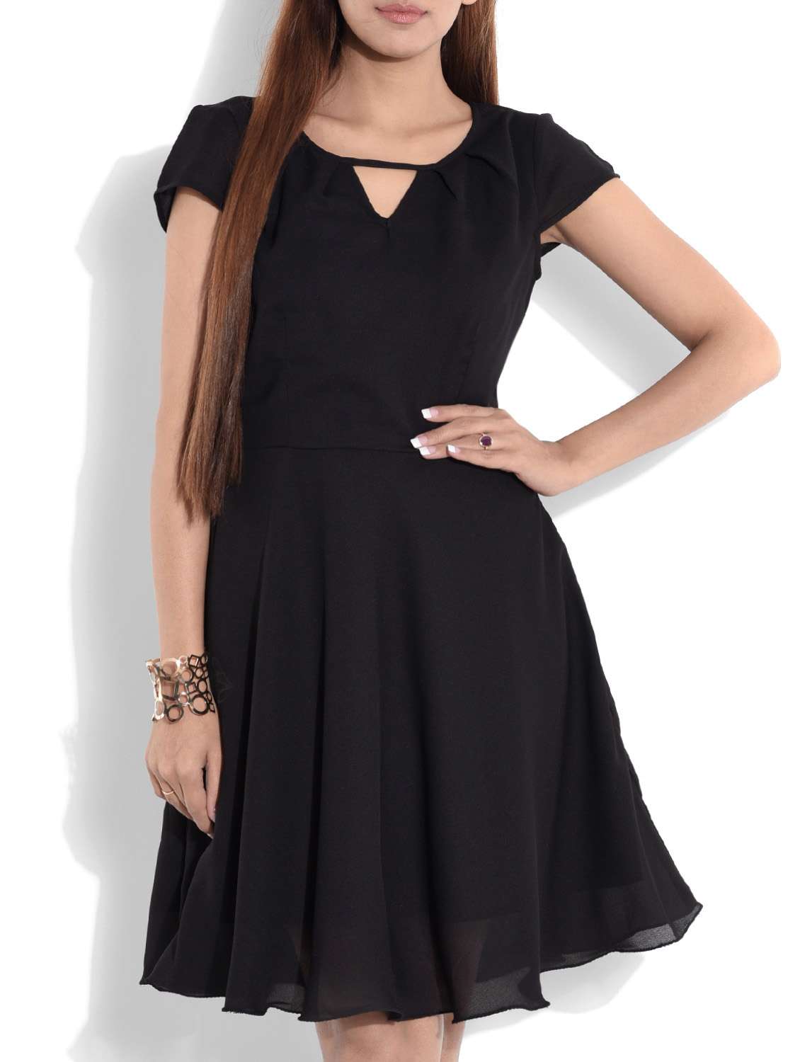 solid black fit and flare dress