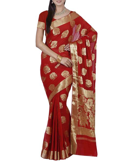 maroon chiffon woven saree - 12985318 - Standard Image - 0