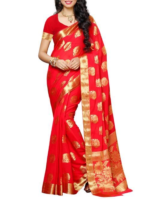 red chiffon woven saree - 12985321 - Standard Image - 0