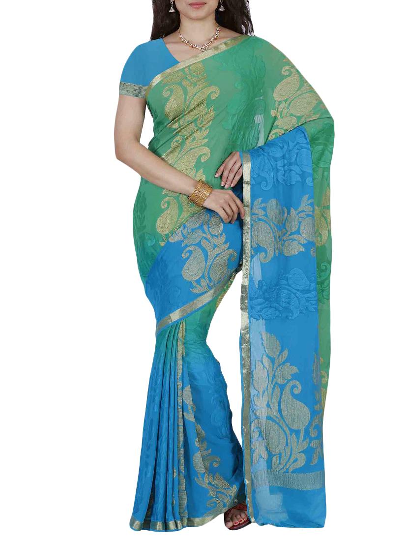 blue chiffon woven saree - 12985353 - Zoom Image - 0