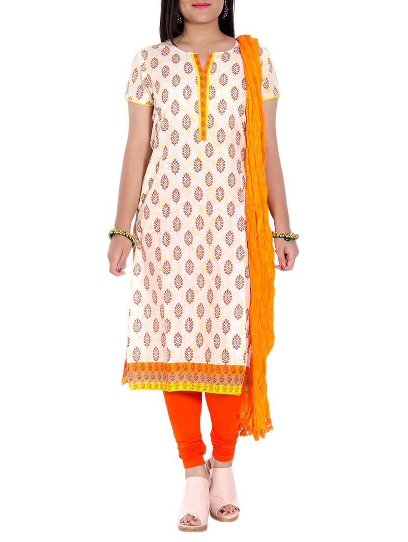 cream cotton printed straight kurta