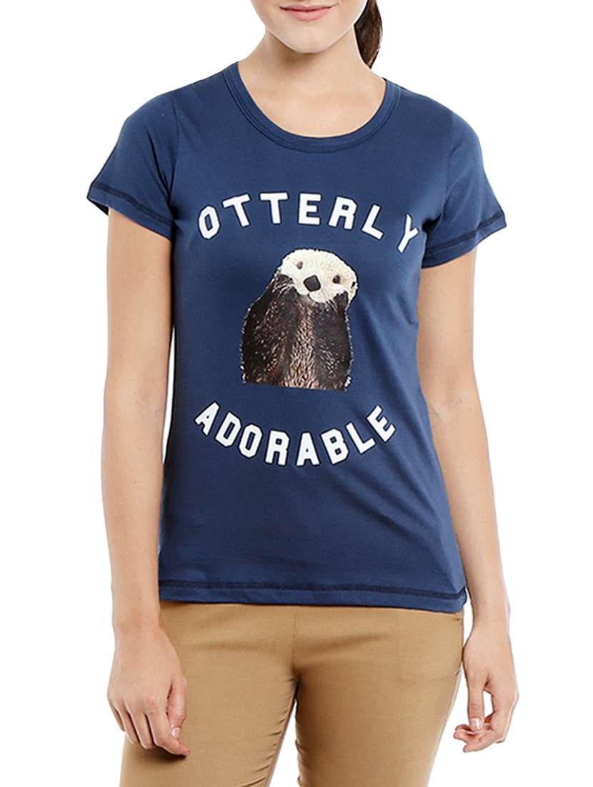 blue printed cotton regular tee