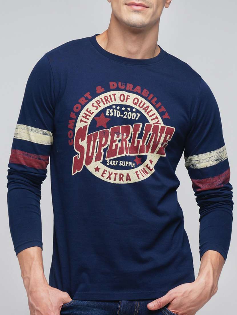 navy blue cotton printed t-shirt