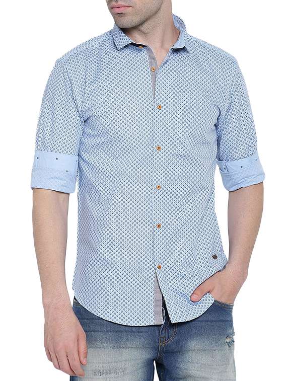 blue linen printed casual shirt
