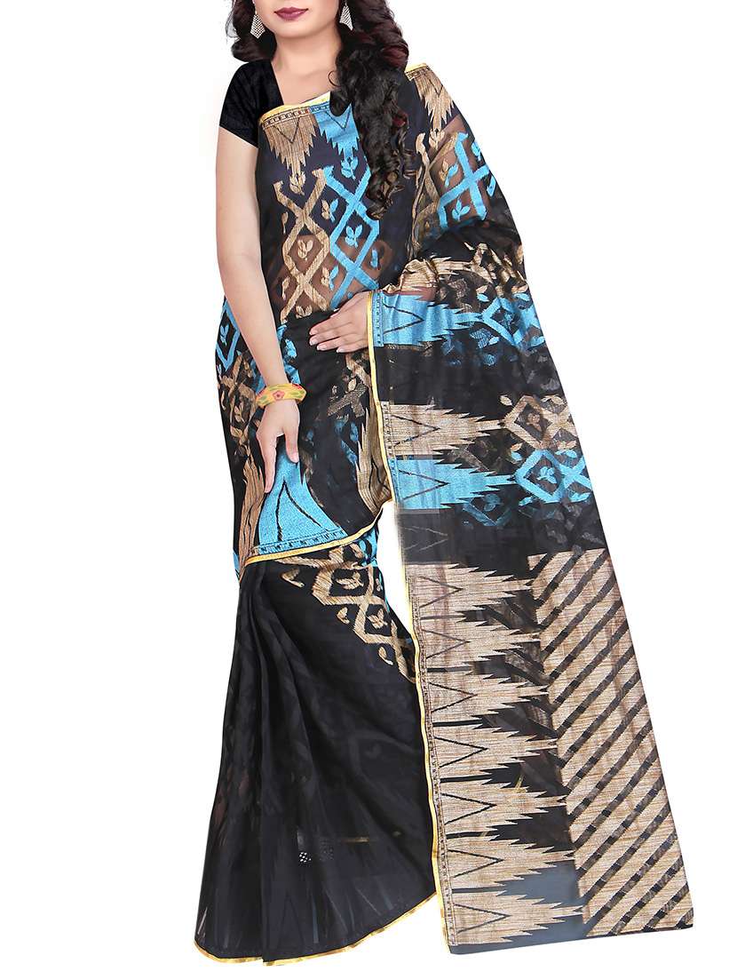 women's self design black colored saree