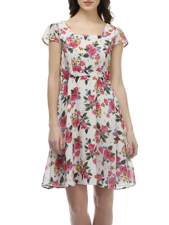 white georgette floral dress