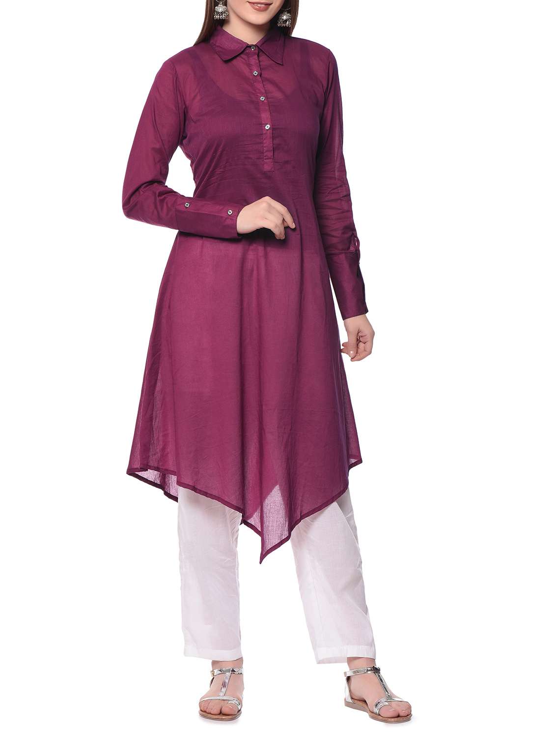 solid wine cotton kurta