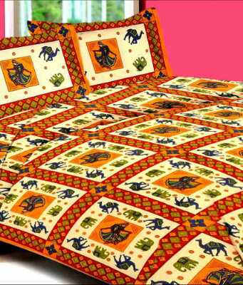 cotton jaipuri printed double bed sheet with 2 pillow cover