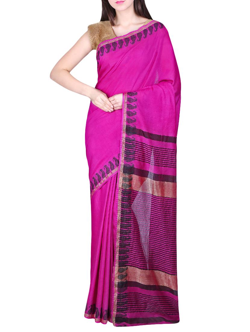 women's self design pink colored saree with blouse