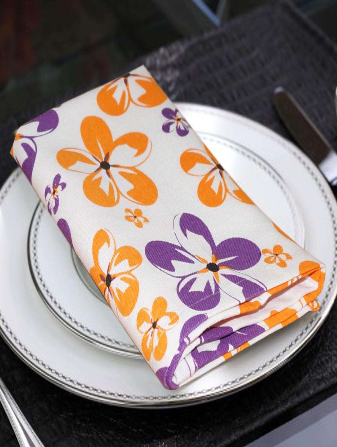 lushomes shadow printed cotton 6 table napkins set (dinner napkins)