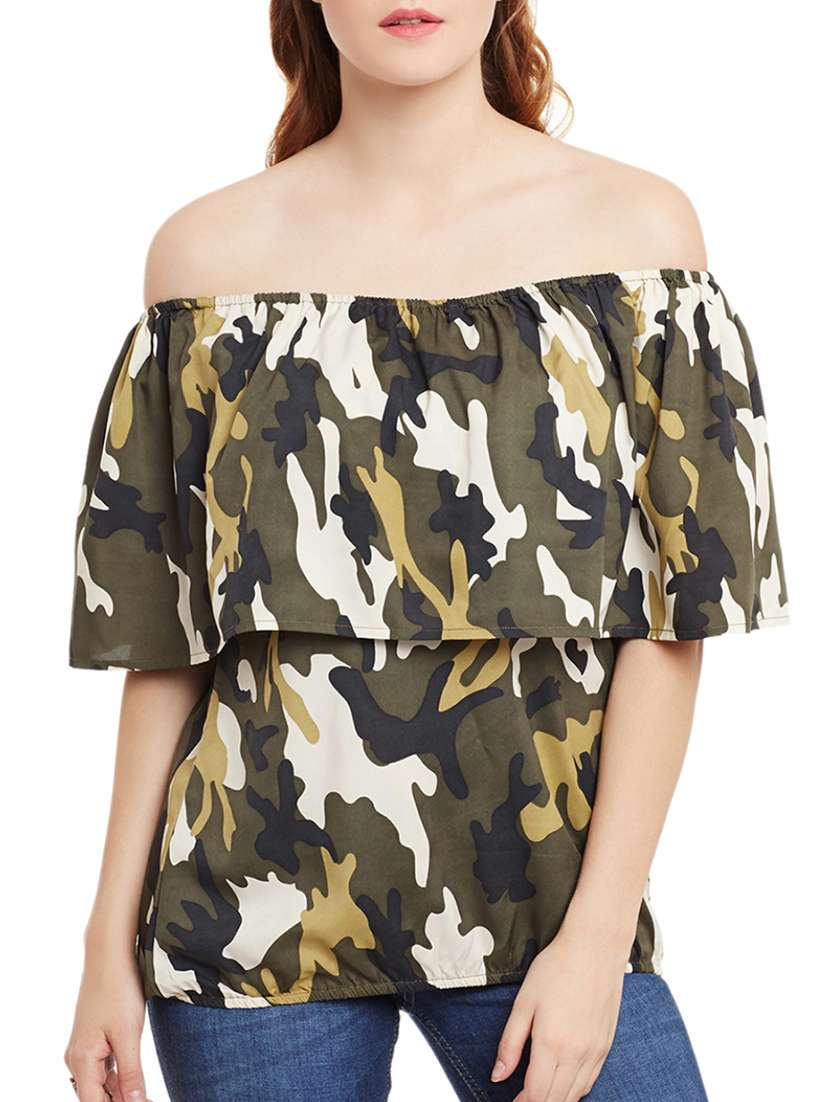 green printed crepe top