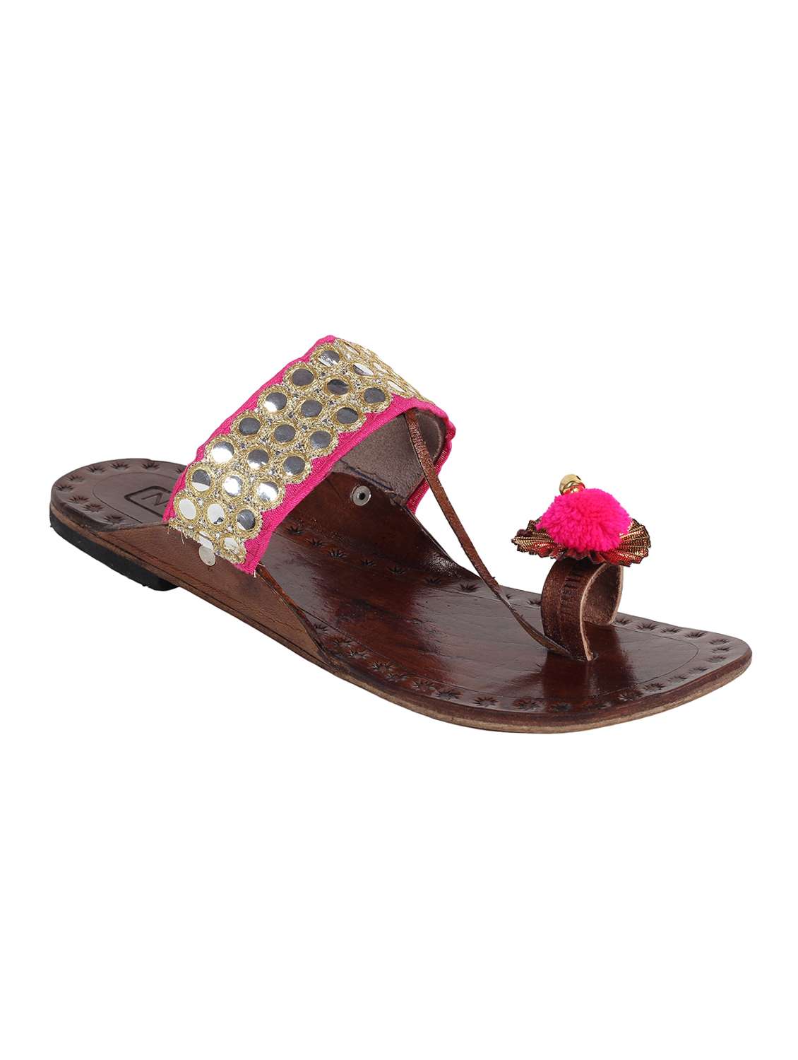 pink one toe kolhapuri