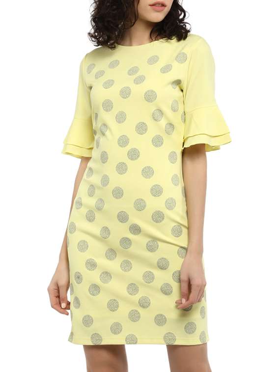 yellow crepe sheath dress