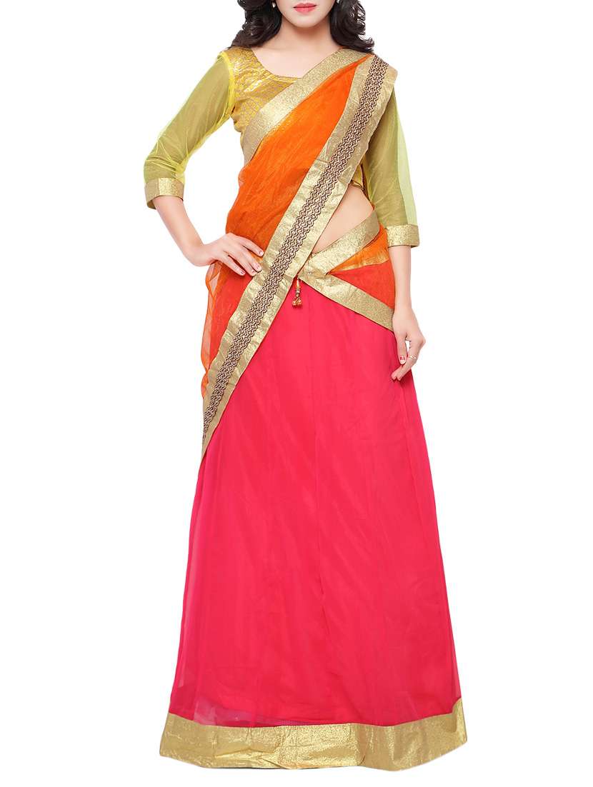 pink faux georgette flared lehenga