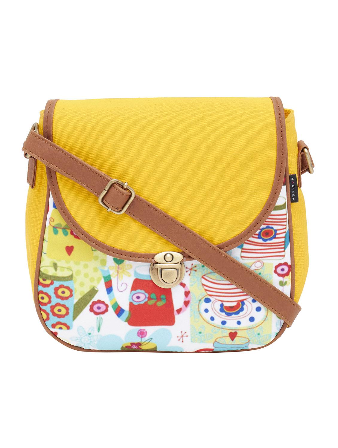yellow canvas messenger sling bag