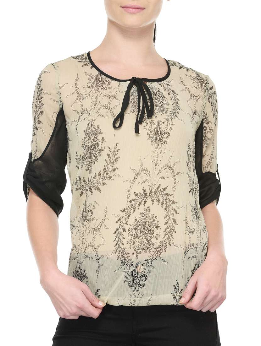 beige polyester regular top