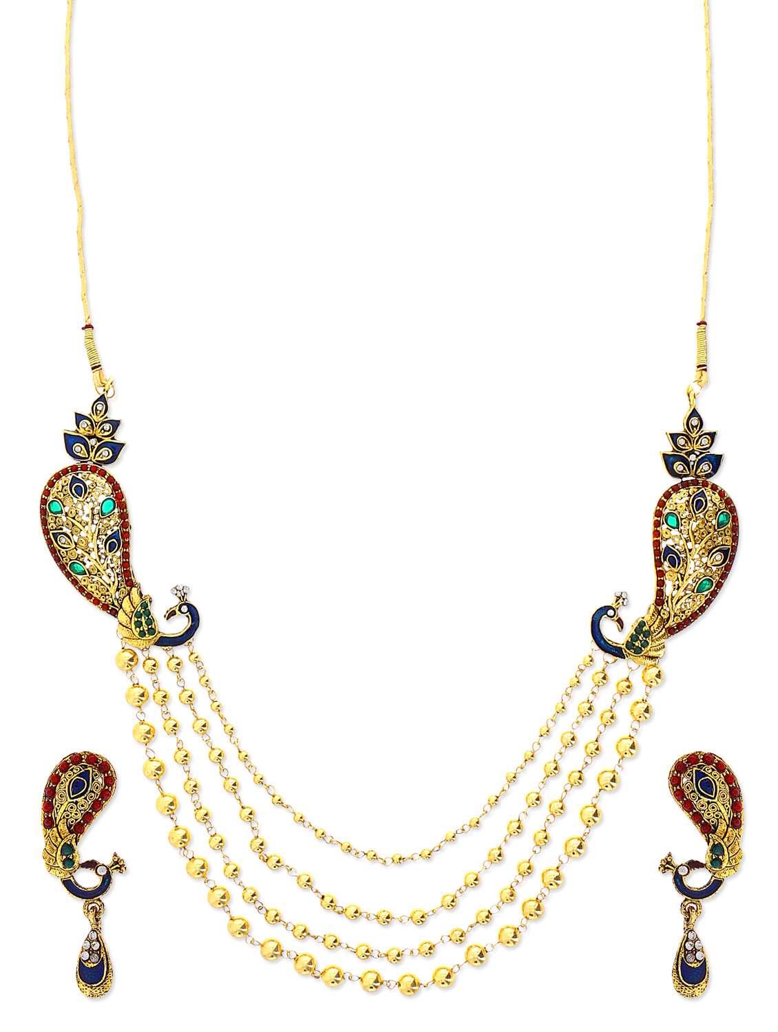 Buy online Embellished Gold Peacock Rani Haar Necklace Set from - Main Image