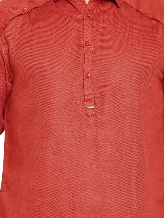 red solid short kurta - 13007901 - Standard Image - 3