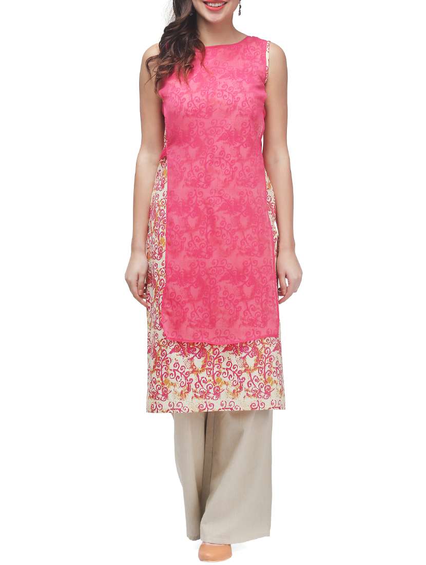 pink cotton layered kurta