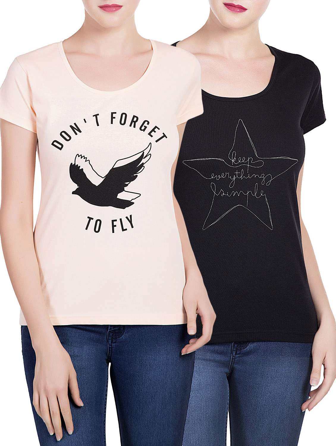 set of 2 multicolored printed cotton tees