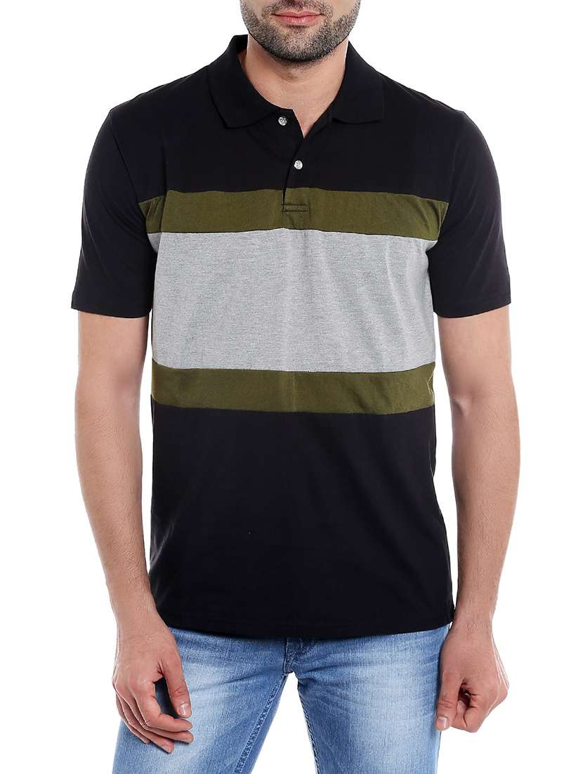 black cotton color block t-shirt