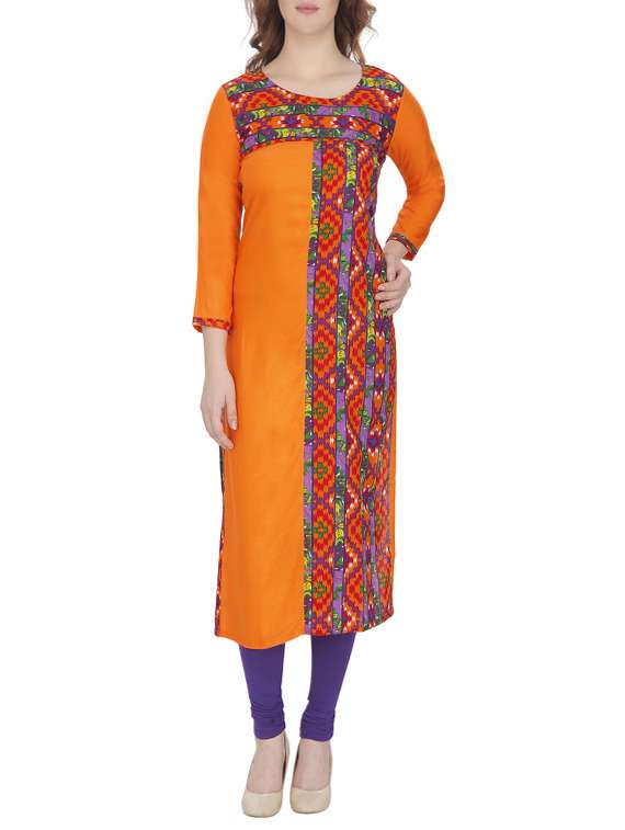 yellow printed straight kurta - 13024891 - Zoom Image - 0