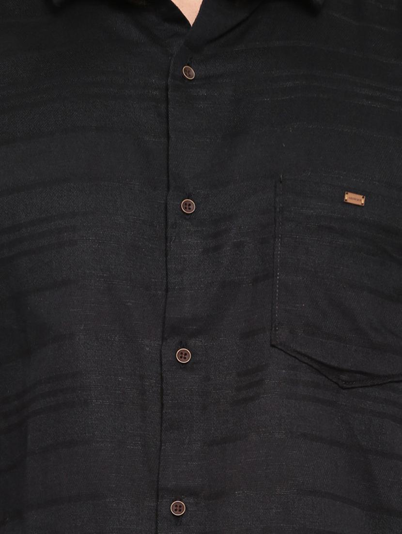 solid black cotton striped casual shirt - 13027094 - Standard Image - 3