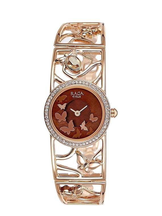 titan raga aurora analog brown dial women's watch-95045wm01