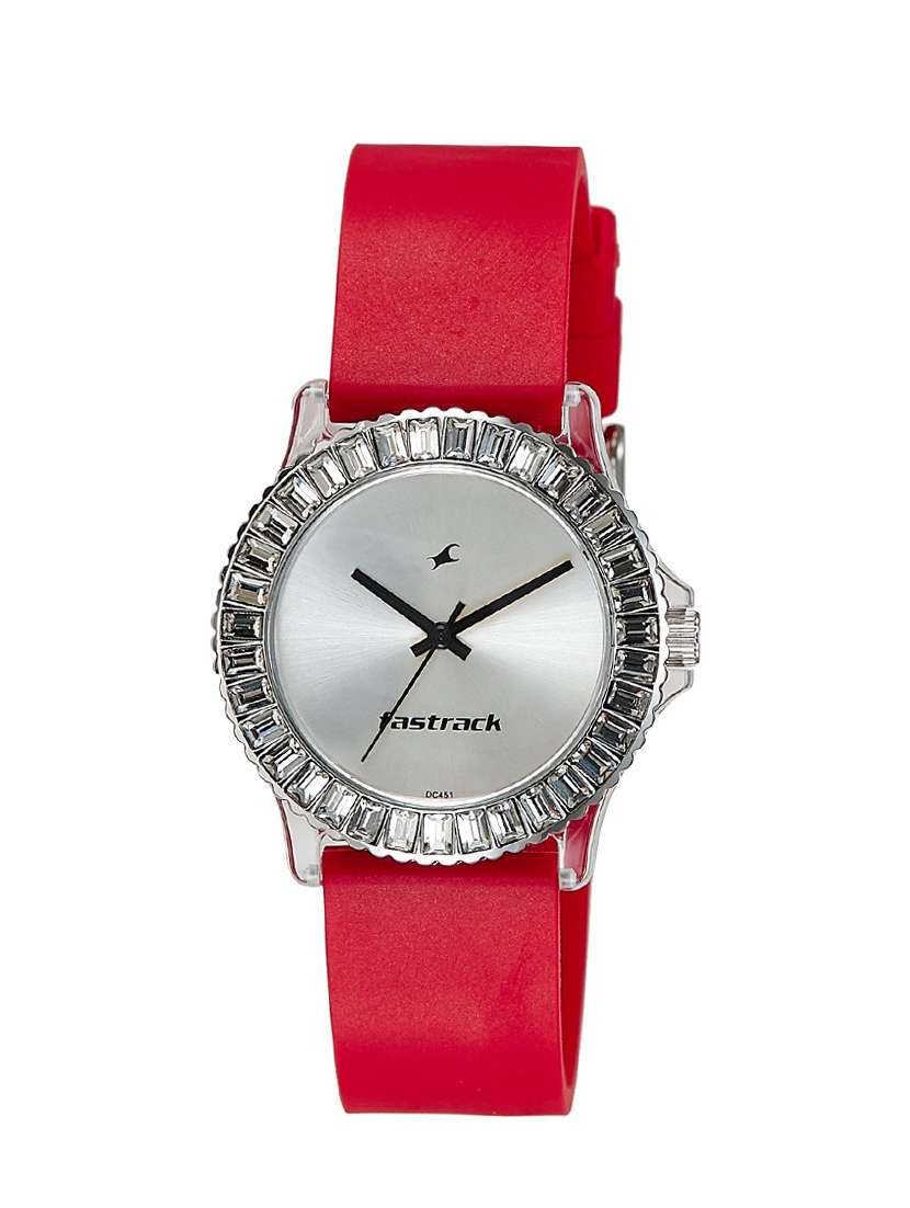 fastrack analog silver dial women's watch - ne9827pp08j